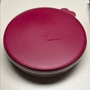 Tupperware Burgundy and White Round Container